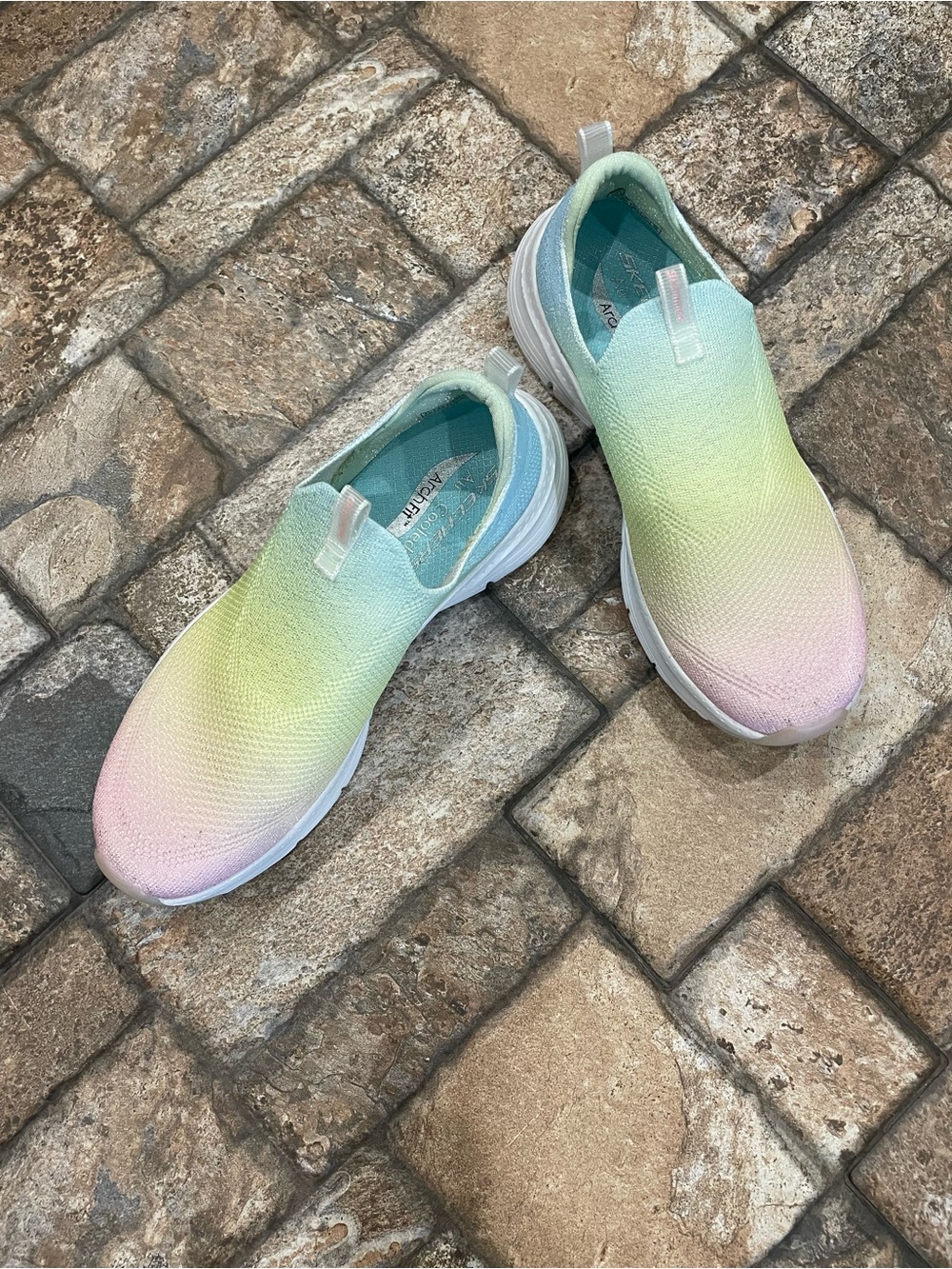 Skechers Arch Fit Good Vibrations - Women (7.5) Pastel Rainbow Slip On
